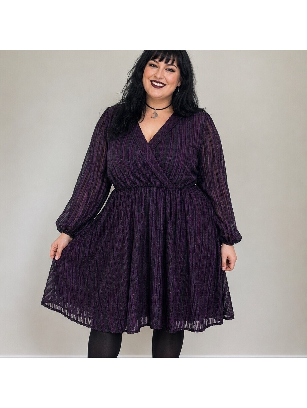 ModCloth Purple Textured Midi Dress XL Goth Whimsy Witchy Long Sleeve Surplice